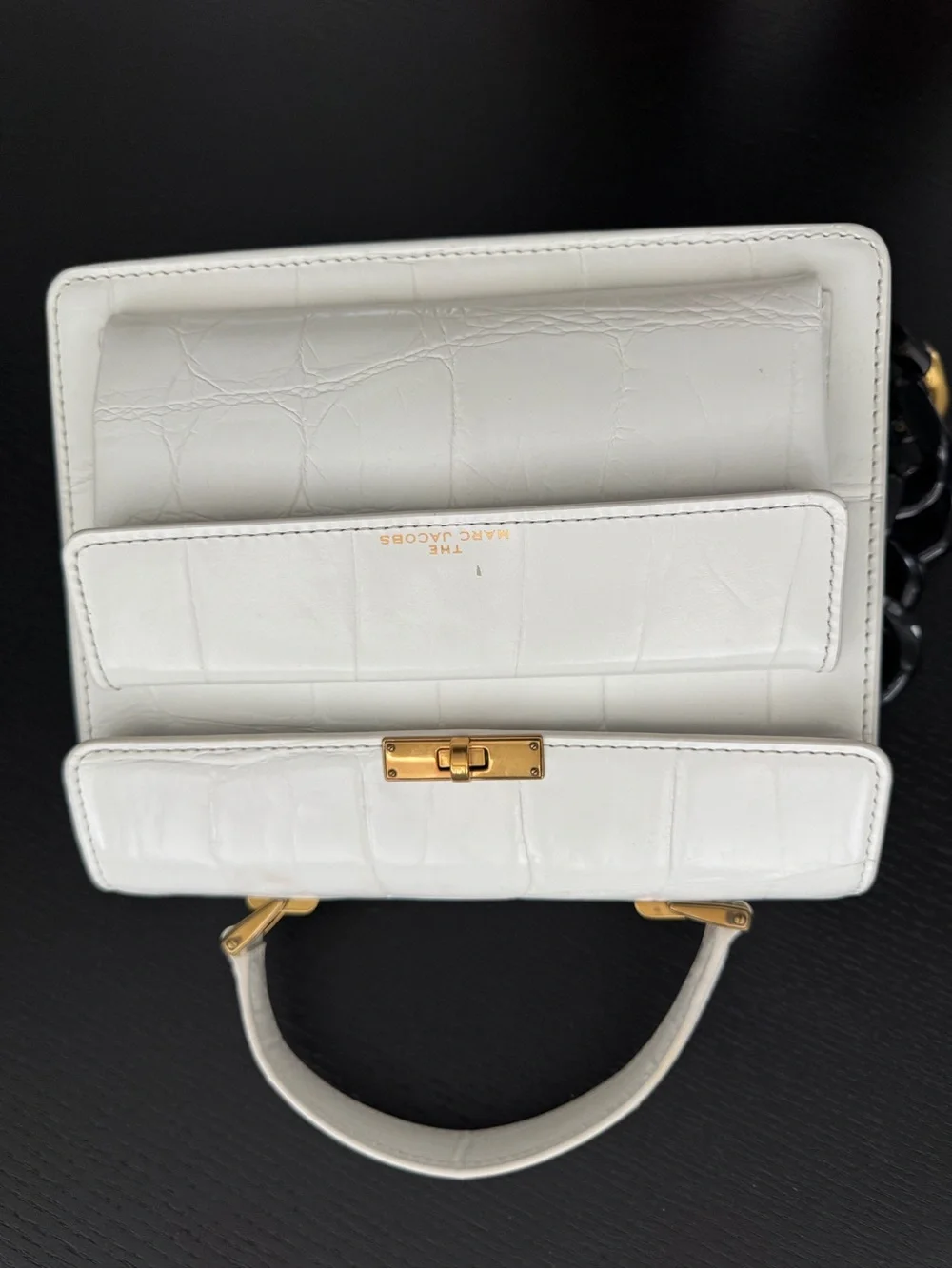 Marc Jacobs White Croc-Embossed Satchel with Black Chain Strap